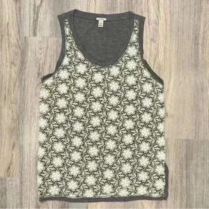 J Crew Floral Lace Crochet White Gray Tank Top Sleeveless Stretch Shirt Size XS